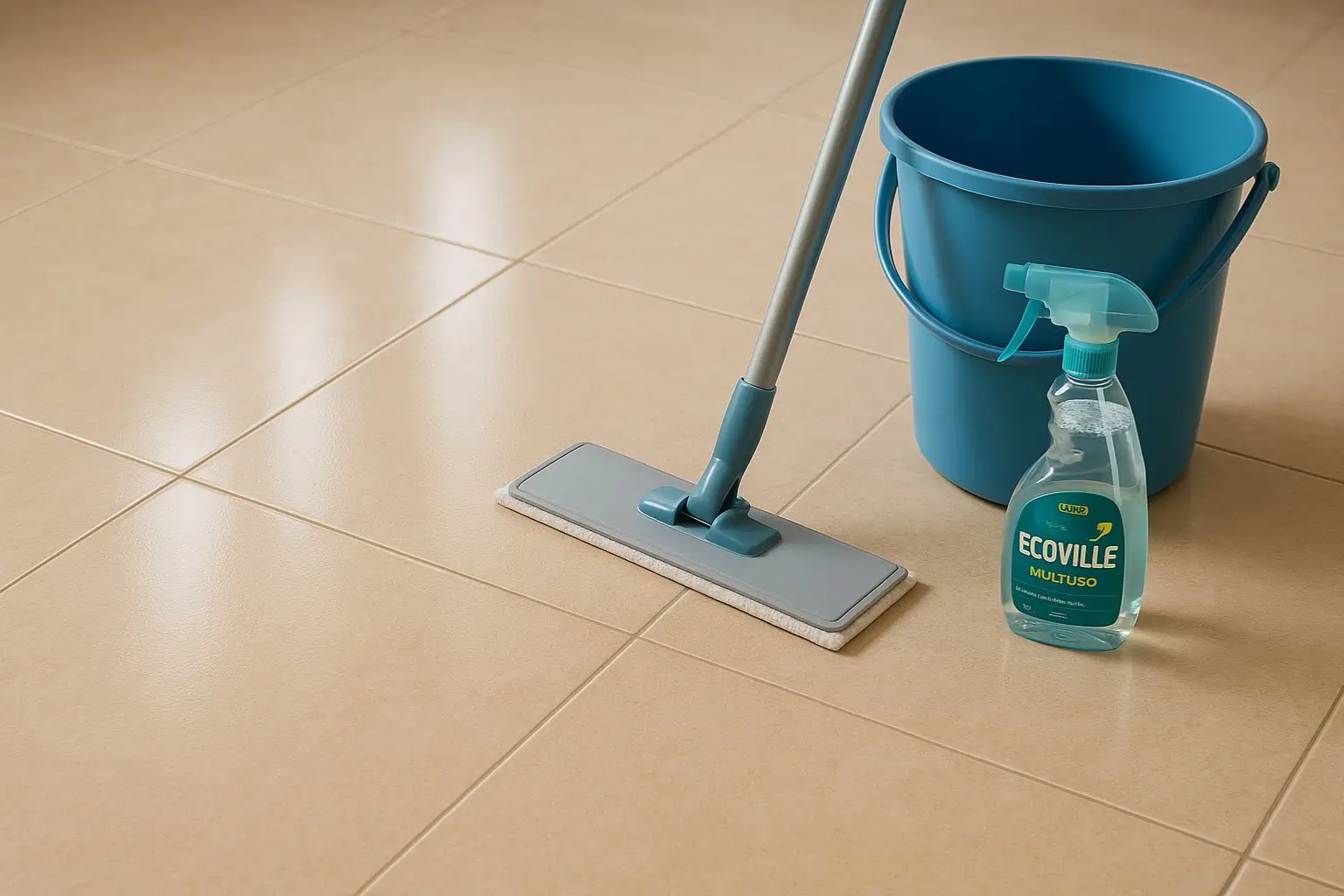 Limpador de piso Ecoville para cerâmica, porcelanato e madeira com brilho profissional.